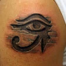 Minimalistic style eye of Ra tattoo done on the tricep