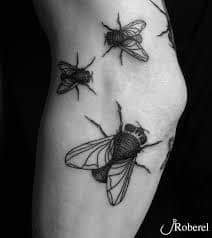 Fly tattoos on knee